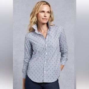 EUC Frank & Eileen - Women Button Down Shirt in Blue Stripe w/ Navy Hearts